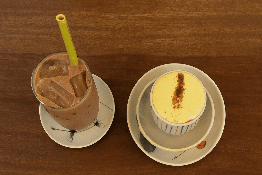 Egg coffee is kept warm in a bowl of hot water, this rich and silky drink stays perfectly smooth